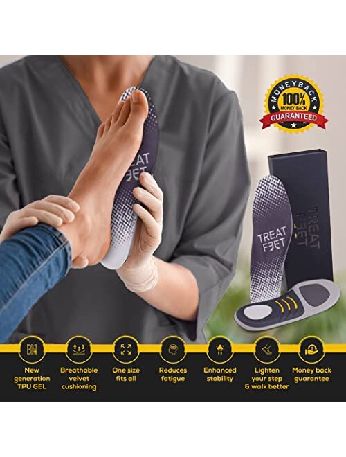 Treat Feet Premium Anti-Odor Insoles - Prevents Arch & Flat Feet Pain - Anti-Fatigue Shoe Insoles - Shoe Inserts Orthotic for Men - All Day Shock Absorption Standing Walk