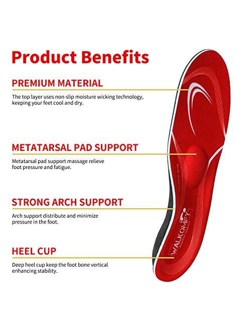 Walkomfy Pain Relief Orthotics, Plantar Fasciitis Arch Support Insoles Shoe Inserts for Maximum Support/All-Day Shock Absorption/Designed for Men and Women