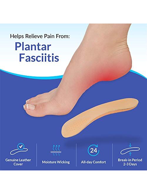 Emsold Ultra Thin Orthotic with Metatarsal Pad and Deep Heel Cup Semi-Rigid Arch Support Insole for Men and Women Relieves Pain from Plantar Fasciitis, Mortons Neuroma an