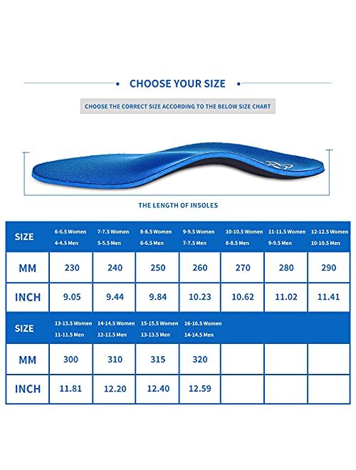 FeetTouch Strong Arch Support Insoles Heel Cushion Orthotic Inserts with Metatarsal Pad for Plantar Fasciitis, Flat Feet