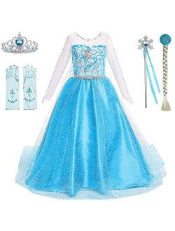 BanKids Princess Costume Birthday Party Dress Up for Little Girls with Wig,Crown,Wand,Gloves Accessories 3-10 Years