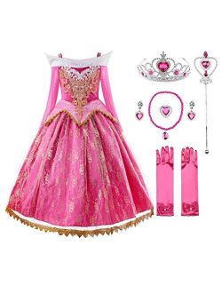 JerrisApparel Girls Pink Princess Costume Halloween Cosplay Party Dress up