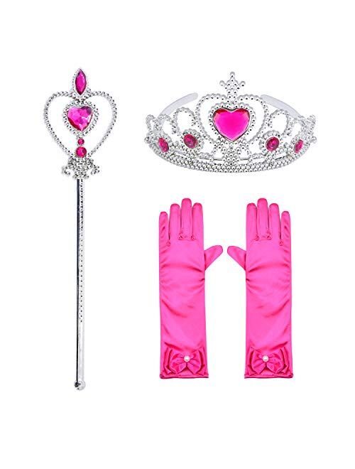 Party Chili Little Girls Mermaid Princess Costume for Girls Dress Up Party with Gloves,Crown Mace 3-10 Years
