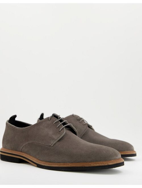 ASOS DESIGN lace up shoes in gray suede with contrast sole