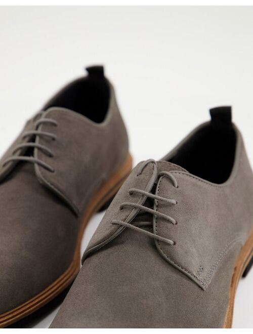 ASOS DESIGN lace up shoes in gray suede with contrast sole