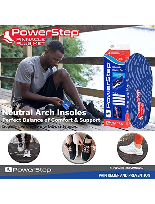 Powerstep Pinnacle Plus Met Insoles, Neutral Arch Support, Metatarsalgia, Morton's Neuroma, Ball of Foot Pain Relief