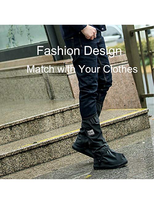AUHOO Waterproof Shoe Covers, Reusable & Foldable Rain Boot Shoe Cover with Zipper, Non-Slip, Reflector, Men Women Rain Gear, Black