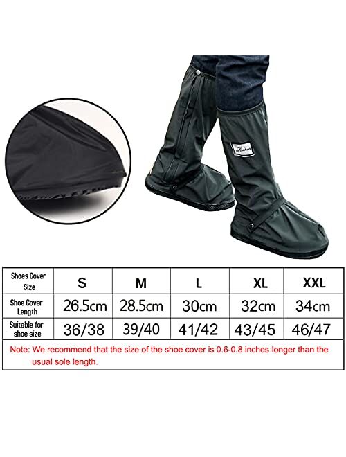 AUHOO Waterproof Shoe Covers, Reusable & Foldable Rain Boot Shoe Cover with Zipper, Non-Slip, Reflector, Men Women Rain Gear, Black