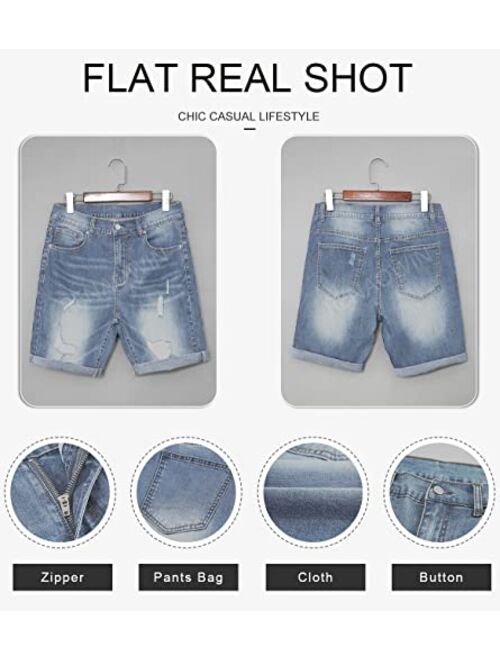 Renaowin Mens Shorts Casual Denim Stretch Slim Fit Washed Distressed Washed Distressed Rolled Ripped Jean Shorts for Men