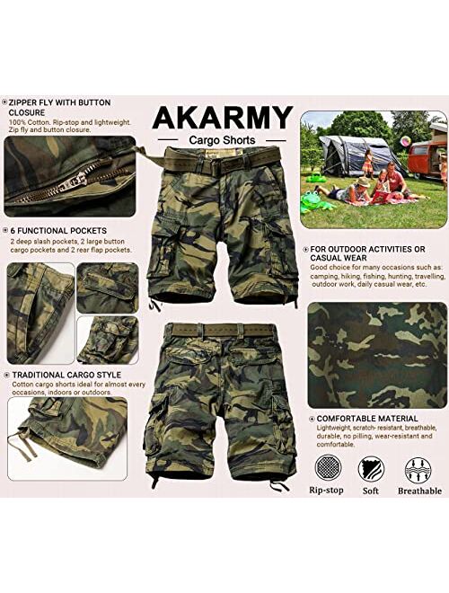 AKARMY Men's Cargo Shorts Relaxed Fit Camo Short Outdoor Multi-Pocket Cotton Work Casual Shorts
