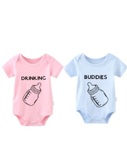 YSCULBUTOL Baby Twins Bodysuit Drinking Buddies Baby Shower Twin Boy Girl Matching Outfits Baby Triplets Set