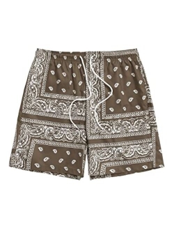 Men's Boho Tribal Print Drawstring Waist Summer Shorts with Pocket