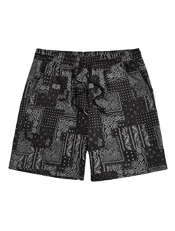 Men's Boho Tribal Print Drawstring Waist Summer Shorts with Pocket