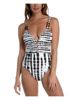 Women's Twisted Bamboo Printed Tummy-Control One-Piece Swimsuit