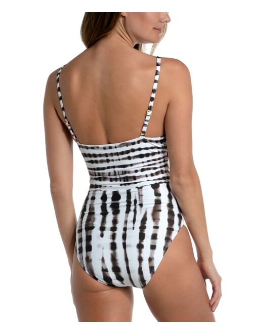 La Blanca Women's Twisted Bamboo Printed Tummy-Control One-Piece Swimsuit
