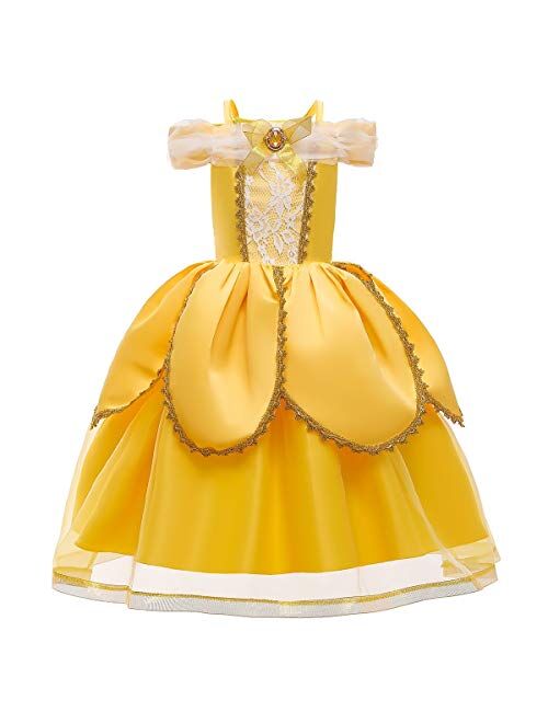 MYRISAM Girls Belle Princess Dress Beauty and the Beast Costume Halloween Carnival Cosplay Christmas Birthday Ball Gown