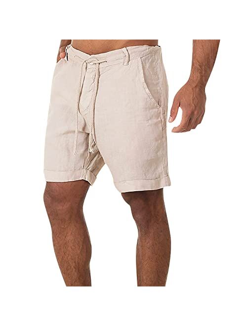 ZXCC Mens Linen Shorts with Drawstring Lightweight Relaxed Fit Pants with Pockets Summer Casual Activewear Short Activewear