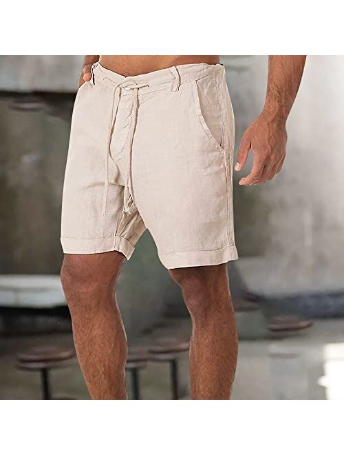 ZXCC Mens Linen Shorts with Drawstring Lightweight Relaxed Fit Pants with Pockets Summer Casual Activewear Short Activewear