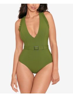 Skinny Dippers Jelly Beans Cinch Belted Ruffle Tummy Control One-Piece Swimsuit