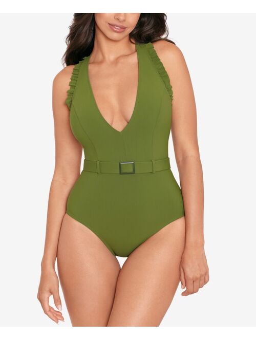 Miraclesuit Skinny Dippers Jelly Beans Cinch Belted Ruffle Tummy Control One-Piece Swimsuit