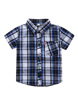 Lisfsa Little & Big Boy's Button Down Blouse Shirts Toddler Baby Kids Boys Stripe Plaid Pocket T-Shirt Tops Casual Clothes