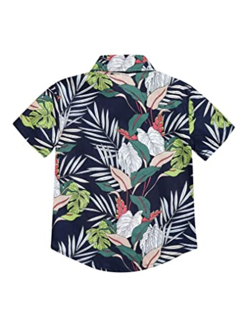 Freebily Hawaiian Shirt for Baby Toddler Boys Short Sleeve Button-up Floral Print Lapel Aloha T-Shirt