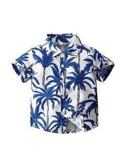 Little Boys Button Down Shirt Hawaiian Summer Short Sleeve Holiday Shirts for Kids