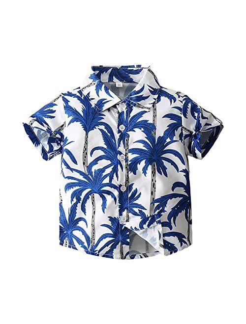LittleSpring Little Boys Button Down Shirt Hawaiian Summer Short Sleeve Holiday Shirts for Kids