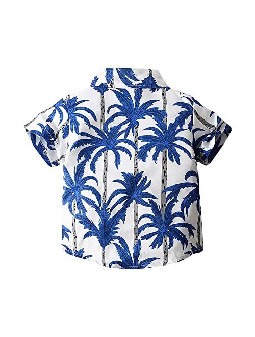LittleSpring Little Boys Button Down Shirt Hawaiian Summer Short Sleeve Holiday Shirts for Kids