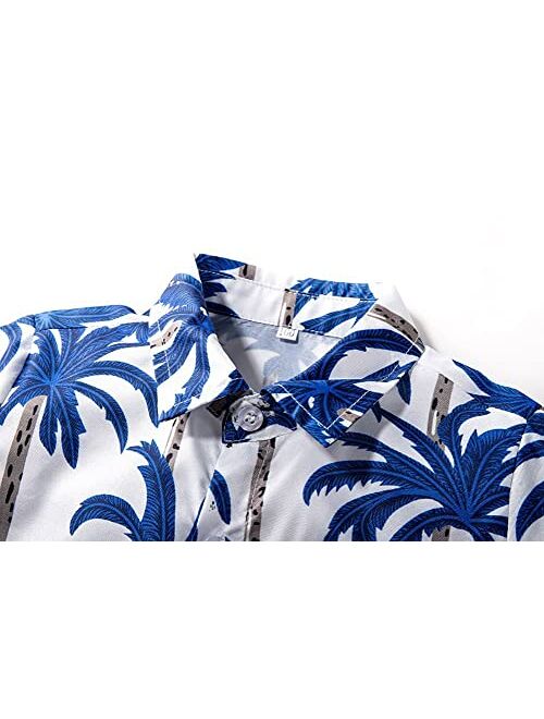 LittleSpring Little Boys Button Down Shirt Hawaiian Summer Short Sleeve Holiday Shirts for Kids