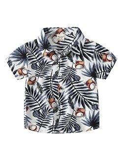 famuka Toddlers Hawaiian Casual Shirt Little Boy Short Sleeve Button Down Shirts