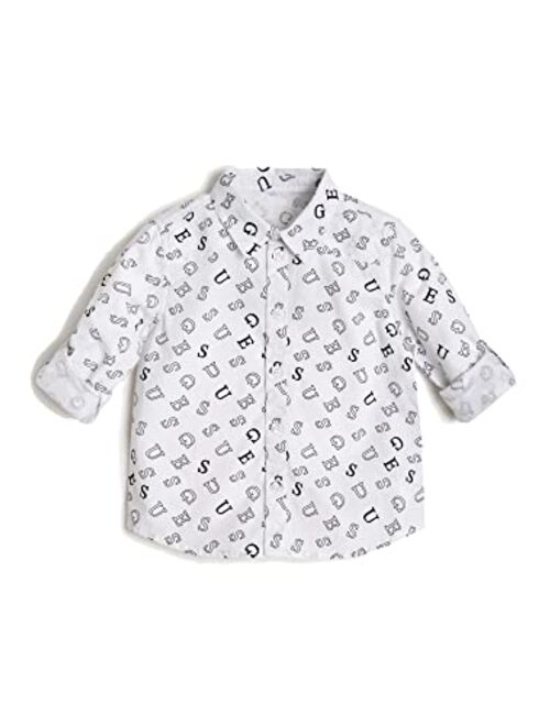 GUESS Boys' Little Logo Poplin Button Down Shirt