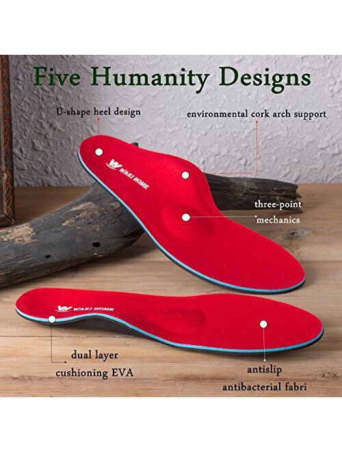 WAKI HOME Orthotics Insoles/Inserts/Pads with Arch Supports for Flat Feet,Plantar Fasciitis,Feet Pain,Pronation,Metatarsal Support for Men and Women
