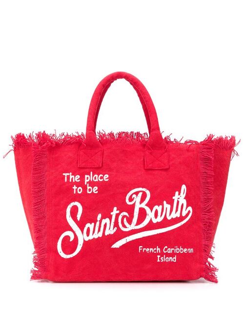 MC2 Saint Barth logo print frayed beach bag