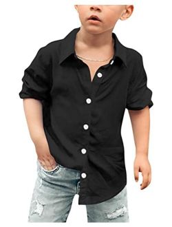 Uquoyo Boys Button Down Shirt Long Sleeve Regular Fit Cotton Collared Shirts