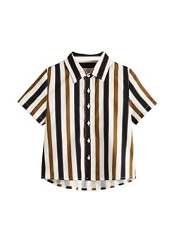 Toddler Boy's Striped Button Front High Low Shirt Casual Collar Tops