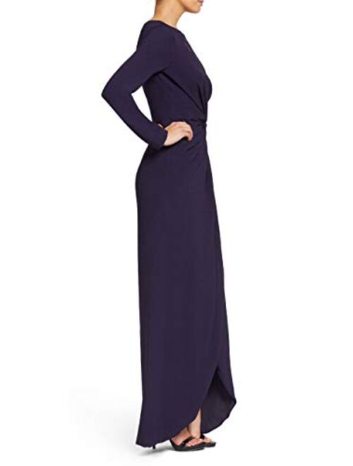 Dress the Population Women's Naomi Longsleeve Jersey Knit Twist Long Maxi Gown Dress
