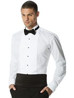 Luxe Microfiber Men's Fitted 1/4 inch Pleated Tuxedo Shirt, Wing Collar Style Louie