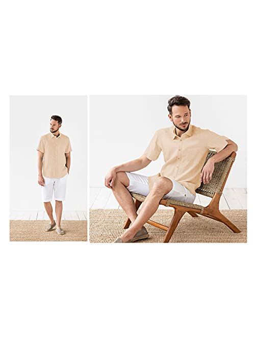 JEKAOYI Button Down Short Sleeve Linen Shirts for Men Summer Casual Cotton Spread Collar Beach Shirts