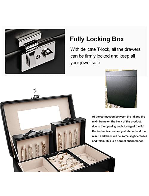 Homde Jewelry Box Girls Fully Locking Organizer for Necklace Earrings Ring Great Gift Choice