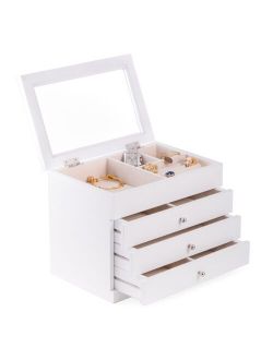 Bey-Berk Jewelry Case with 3 Drawers and Glass see-through Top