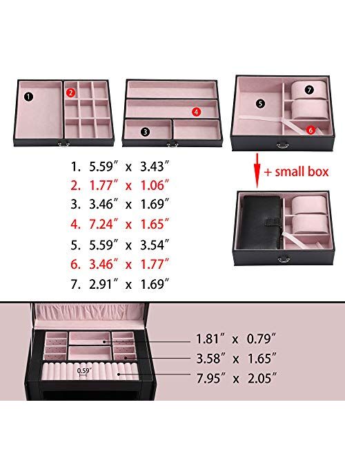 Kendal Leather Jewelry Box/CASE/Storage/Organizer with Travel CASE and Lock