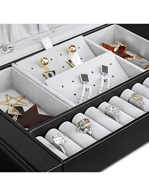 GUKA Jewelry Box for Women, Jewerly Case with 2 Drawers, Leather Design Lockable Jewelry Case with Mirror, Travel Case, for Necklaces Earrings Rings Watches Storage Case,