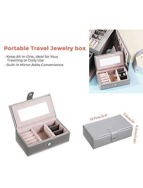 ANWBROAD Pink Jewelry Box for Teen Girls Women with Travel Jewelry Organizer 3 Layer with Lock and Mirror Make Your Jewelry Easy to Categorize