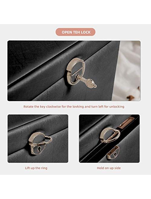 Casegrace jewelry Box 5 Layer Organizer Storage Mirror Display case with Lock Leather Large Capacity Portable Set