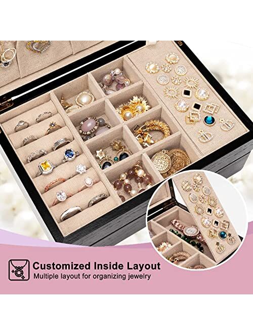 Pinzoveco Jewelry Box for Women, Rustic Wooden Jewelry Organizer Box for Storage Earrings Rings Necklace Bracelet, Farmhouse Style Wood Jewelry Boxes & Organizers