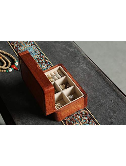 YIAN Wooden Jewelry Box Small Jewelry Storage Case For Necklace Earring Rings Handcrafted Vintage Portable Wood Jewelry Organizer Box,Best Christmas & Birthday Gift for M