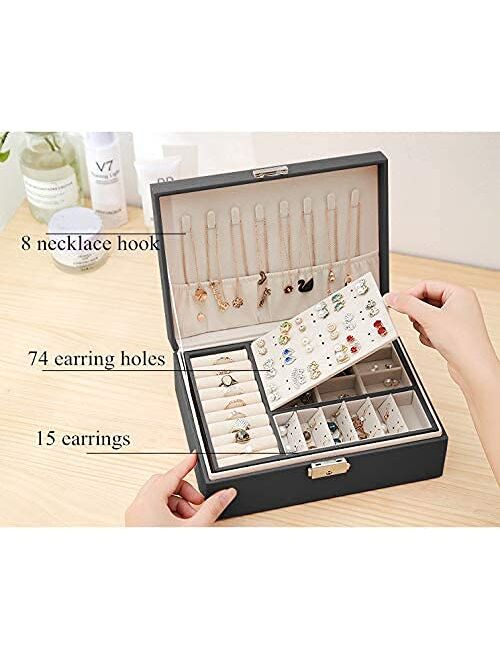 Mtianxy Leather Jewelry Box for Women Her Wife Mom, Jewelry Storage Organizer for Ring Earring Bracelets Watches Storage, Best Jewelry Case Gift for Christmas Birthday Mo