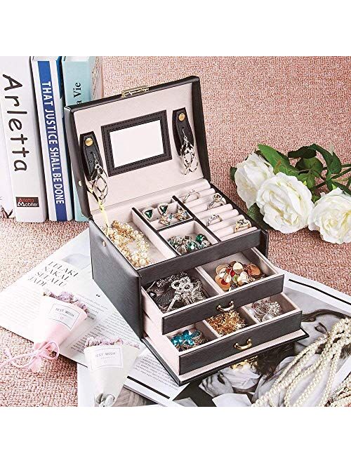 CREATOR Women Jewelry Organizer Box with Lock Girls Travel Jewelry Storage Case for Earring Ring Necklace Bracelet