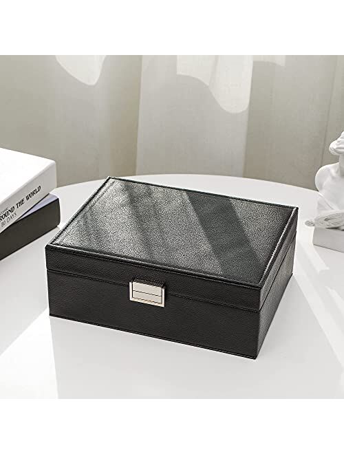 VALUNELL Jewelry Box for Girls Two-Layer PU Leather Jewelry Organizer Box With Lock and Heart Mirror